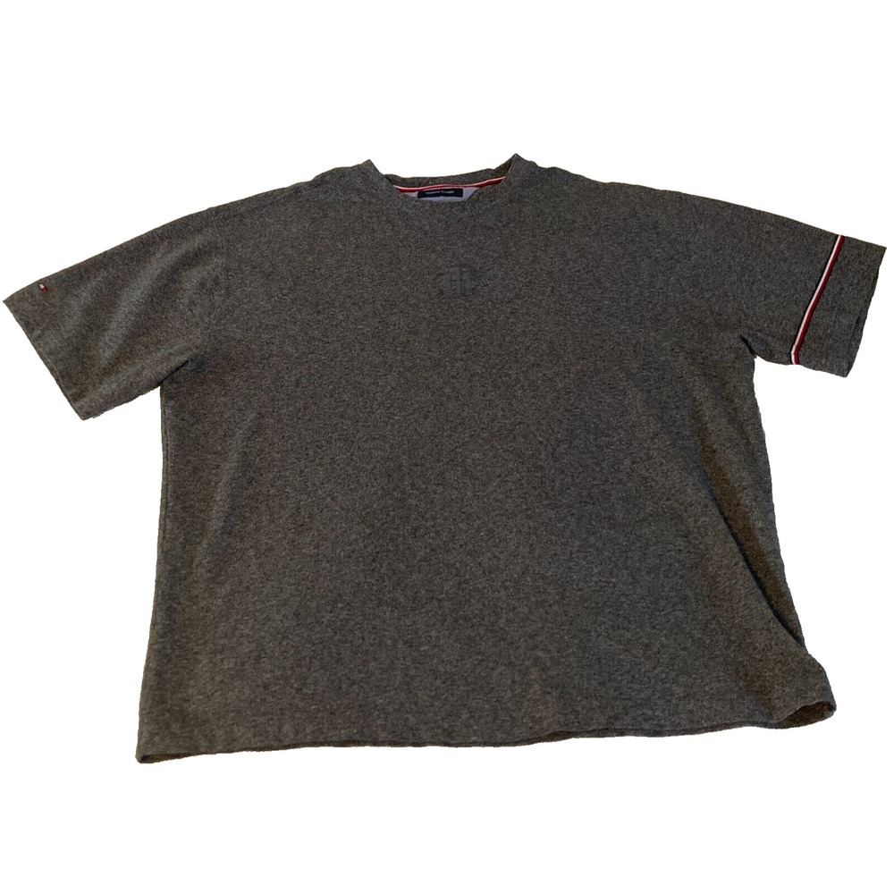 Tommy Hilfiger Mens XXL Embroidered TH Logo Tshirt, Charcoal Gray, 100% Cotton